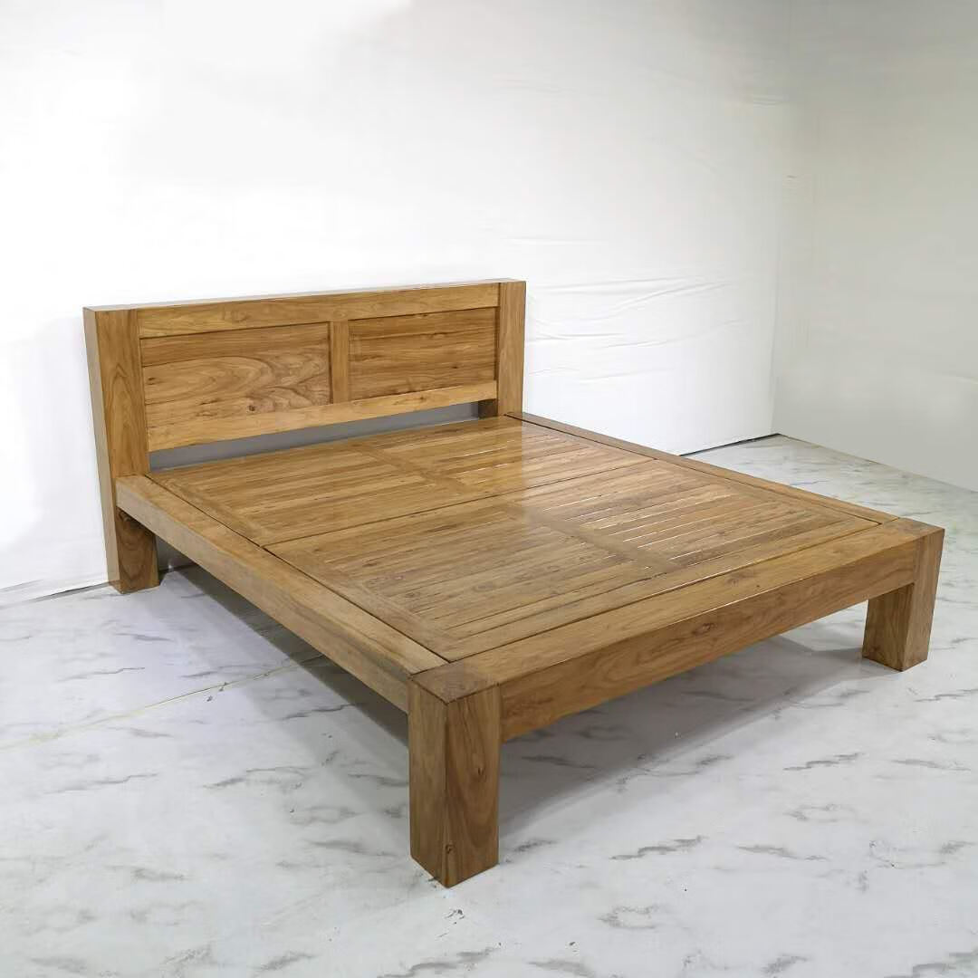 双人床实木大床米平尾床卧室单人学生宿舍旅馆简约 老榆木床回子床头