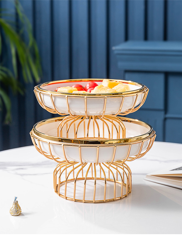 水果盘创意现代客厅家用茶几个性陶瓷果盘轻奢零食糖果盘高端大气蓝金