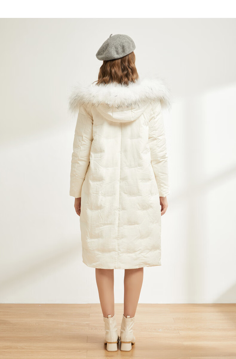 冬季中长款白鸭绒羽绒服女2020新款纯色时尚直筒大毛领加厚外套 白色