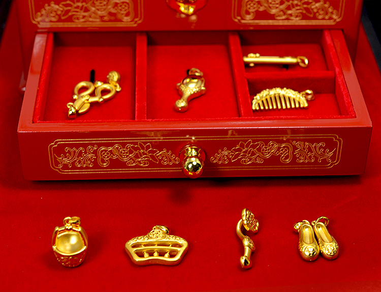 钰帛工坊3d硬金999足金黄金婚庆九宝收藏婚嫁结婚送礼如意算盘摆件