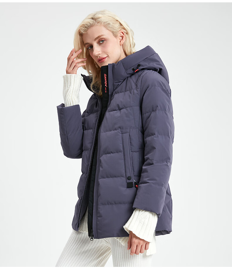 雪伦鹅绒羽绒服女短款连帽直筒型秋冬外套商场同款中老年妈妈款sharon