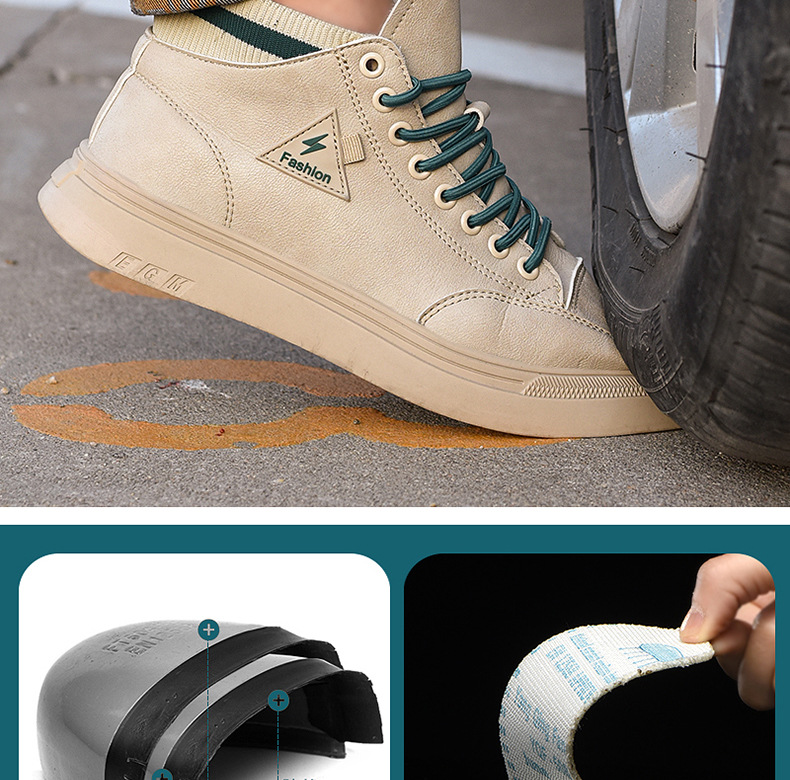 轻便防砸防刺穿防臭透气安全工地工作鞋656卡其色中帮凯夫拉鞋底44