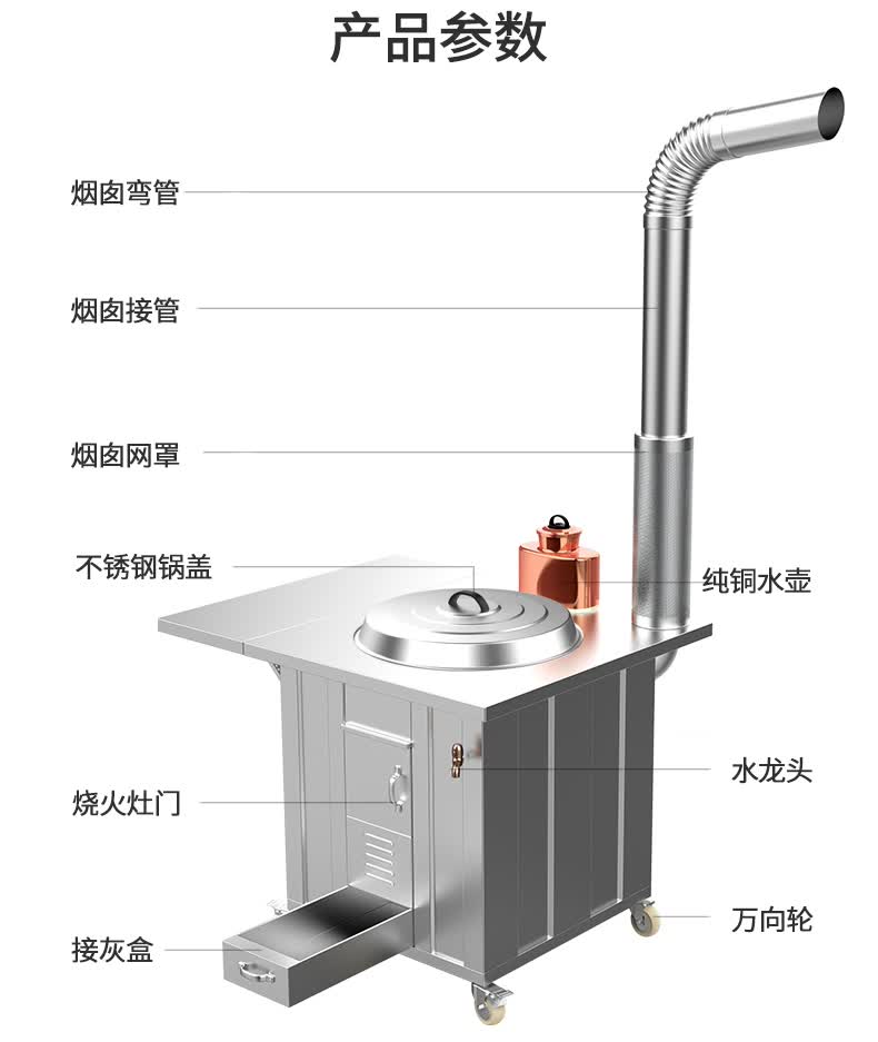 家用烧木柴节能无烟 加厚不锈钢可移动室内户外大锅灶柴火炉 64cm单灶