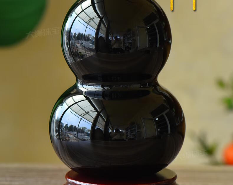 大绳黑曜石葫芦摆件家用客厅卧室玄关福禄大胡芦高12cm配底座