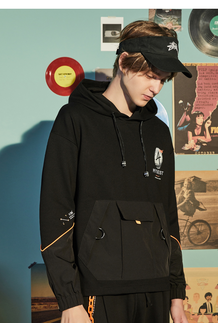 快鱼秋季男装上衣2020新款个性拼接时尚休闲卫衣男宽松潮流百搭kf