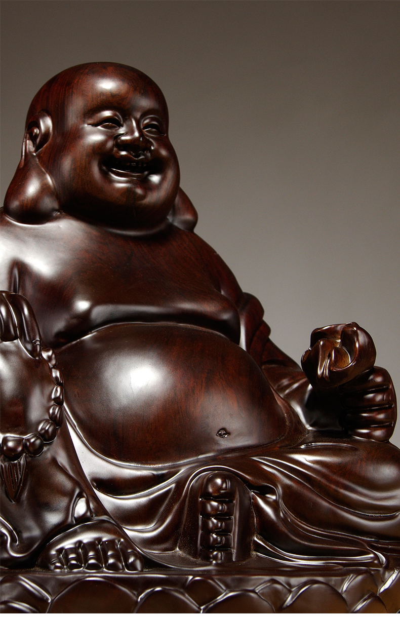 梵粟黑檀木雕弥勒佛像摆件招财风水保平安客厅家居供奉大肚笑佛实木