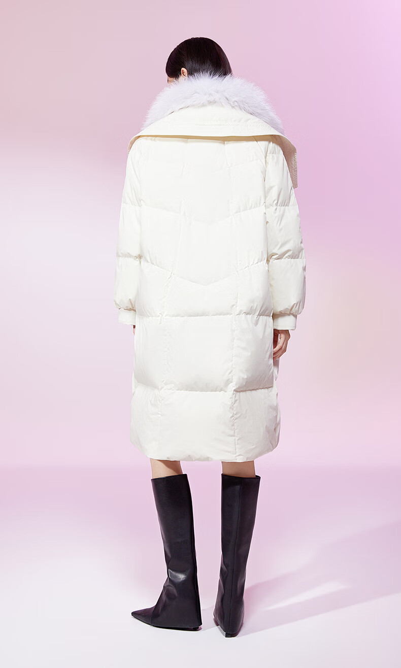 ochirly欧时力长款羽绒服女2022新款秋冬可拆狐狸毛领保暖大衣 黑色 m