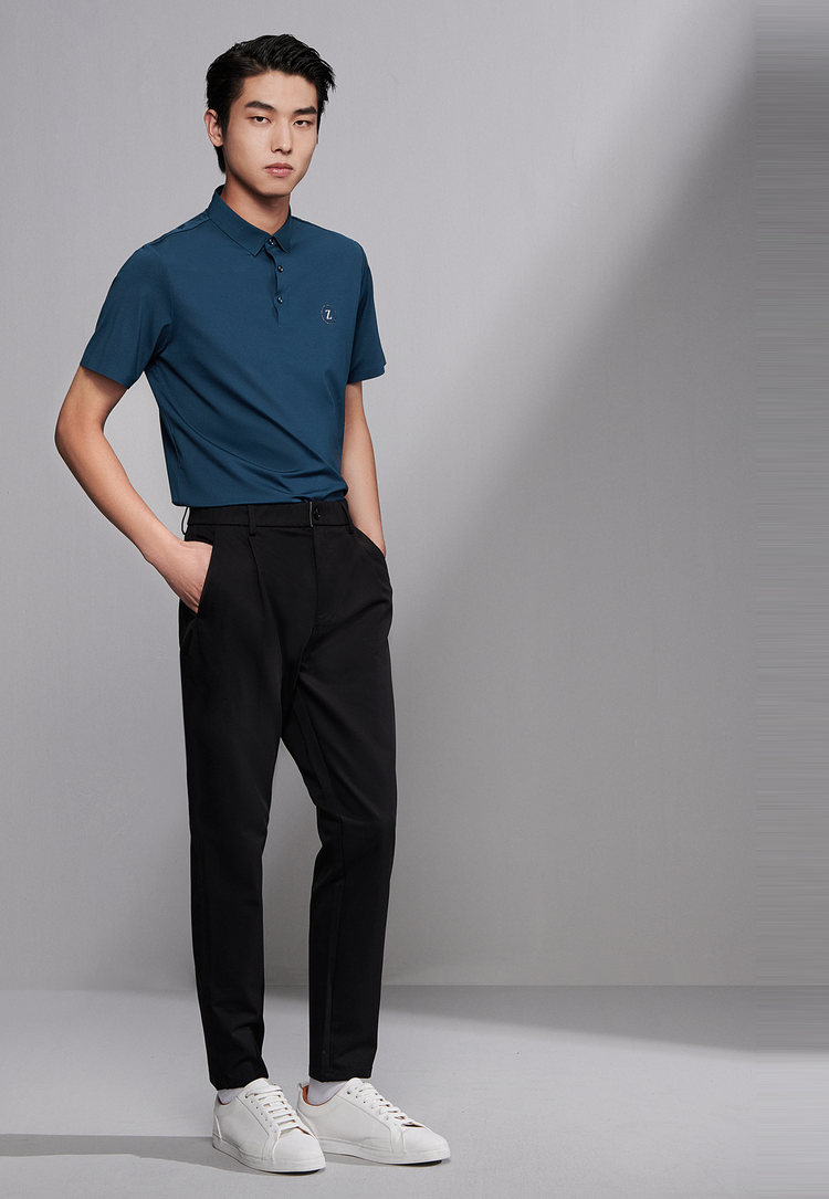 hla海澜之家短袖polo衫男22夏新无痕科技烫钻压花点缀弹力垂顺polo衫