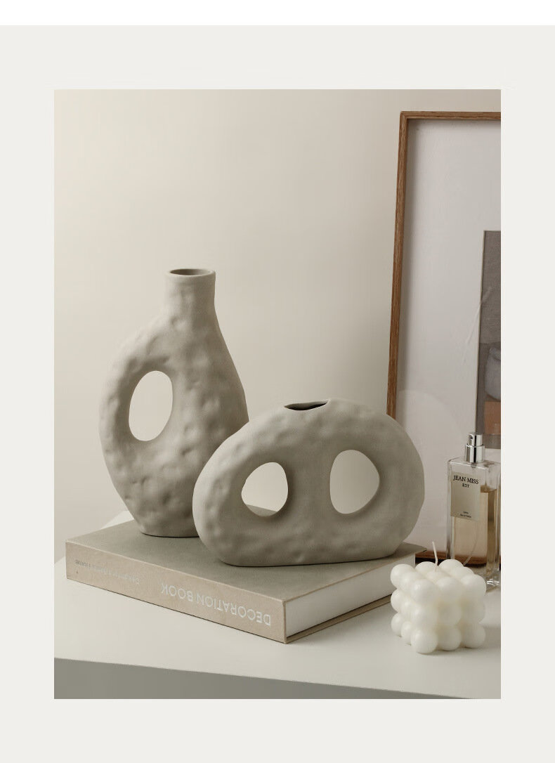 ins侘寂风陶瓷花瓶客厅插花跨境创意素胚肌理花器餐桌家居摆件 侘寂