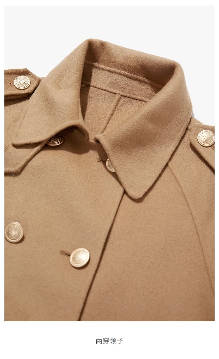 三彩冬季新款洋气斗篷式双面呢大衣小个子毛呢外套女 咖啡 165/88a/l