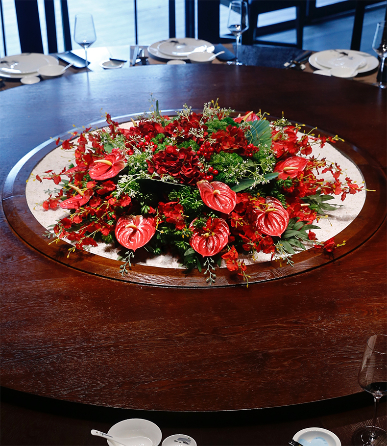 野派中式餐桌花摆花圆桌装饰花艺摆件酒店餐厅转盘桌面假花仿真花摆设