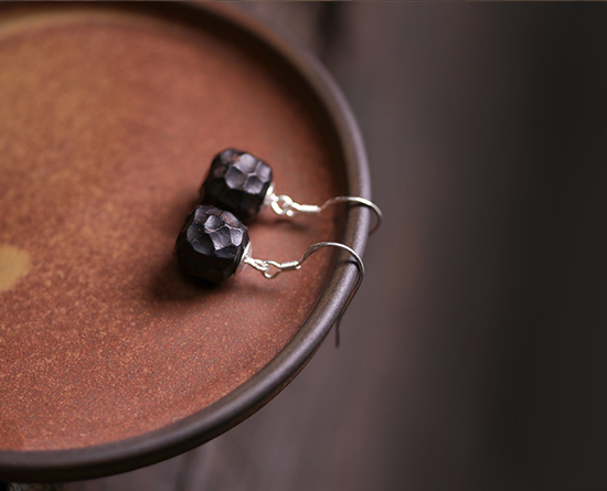 臻弗 简约几何黑檀木耳环文艺女个性复古小巧木耳坠百搭耳饰 光面款