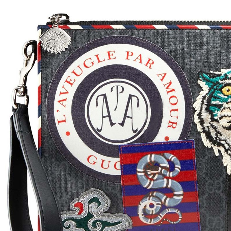 gucci古驰印花织物配皮虎头徽章刺绣手包印花3020