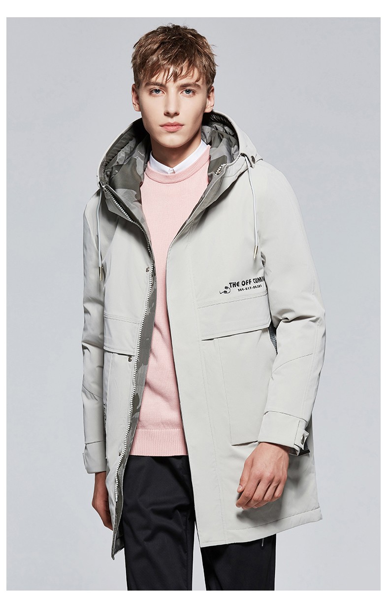 马克朗(mark laird)羽绒服男中长款加厚保暖90白鸭绒冬装外套 灰白色