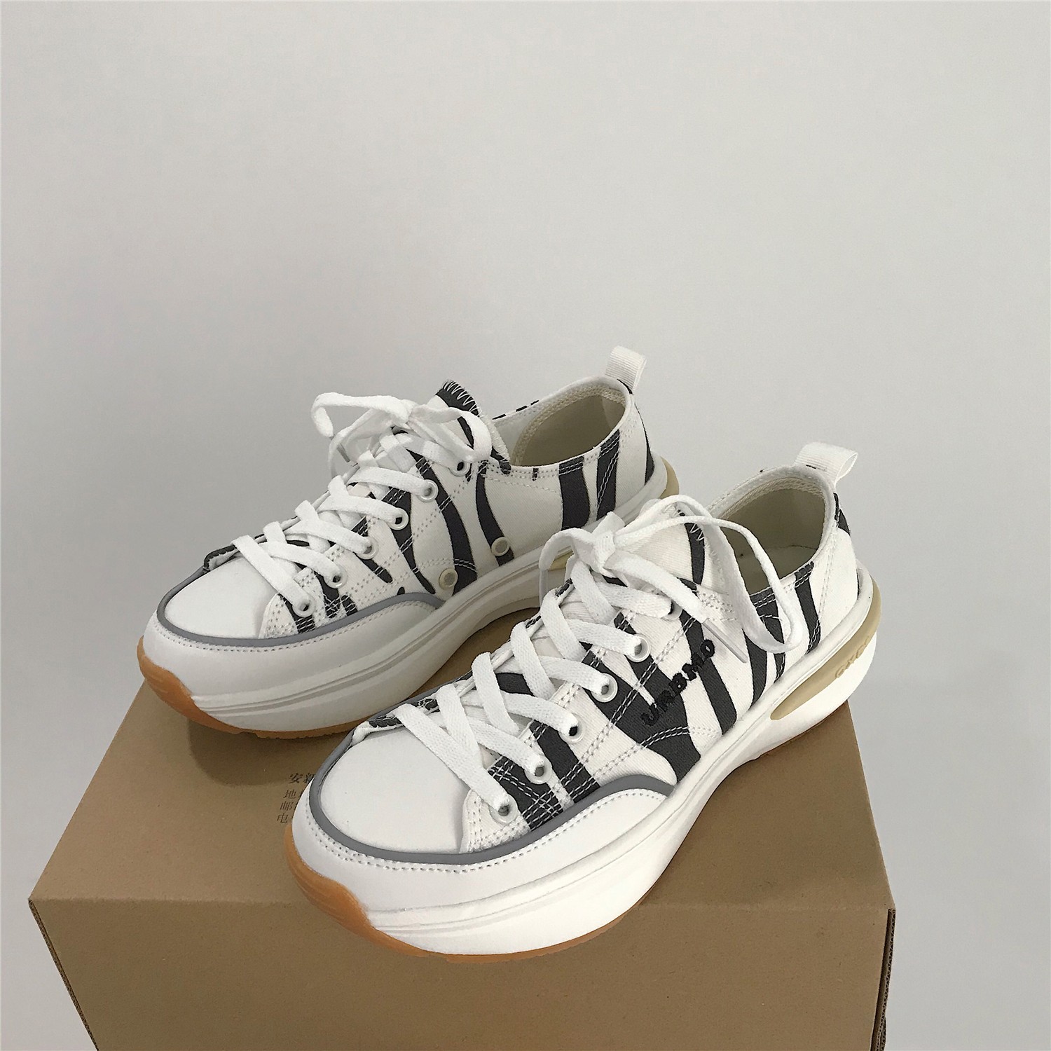 韩版小众设计感复古百搭斑马纹老爹鞋女ins潮街拍休闲跑步运动鞋 斑马