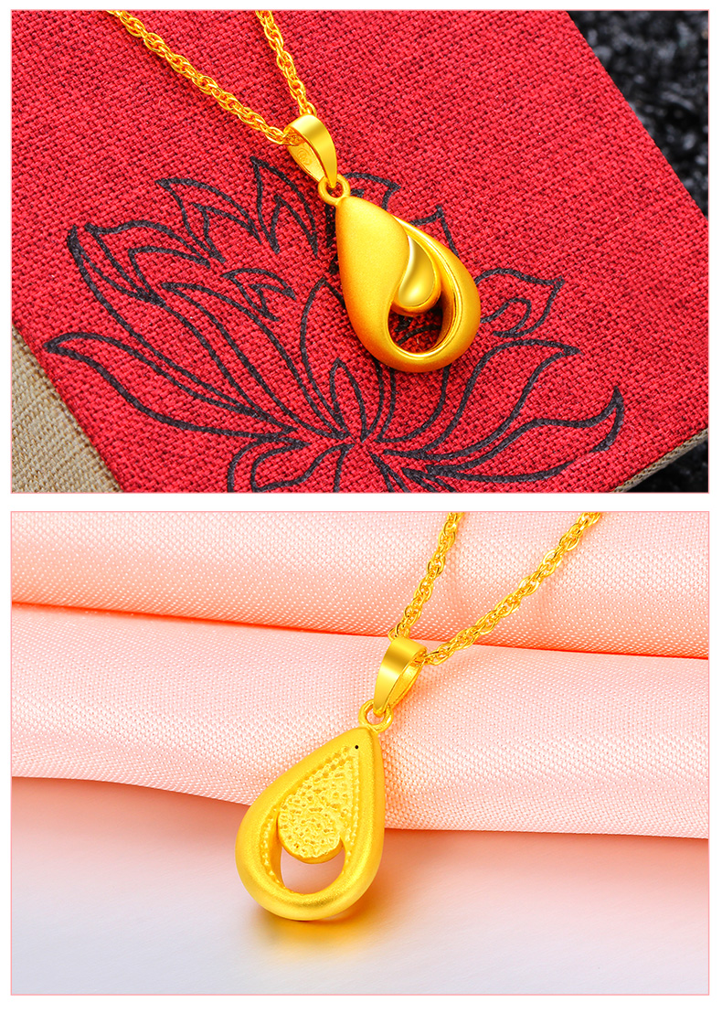 3d硬金黄金吊坠水滴女999足金送妈妈老婆金坠子挂坠项链 足金999吊坠