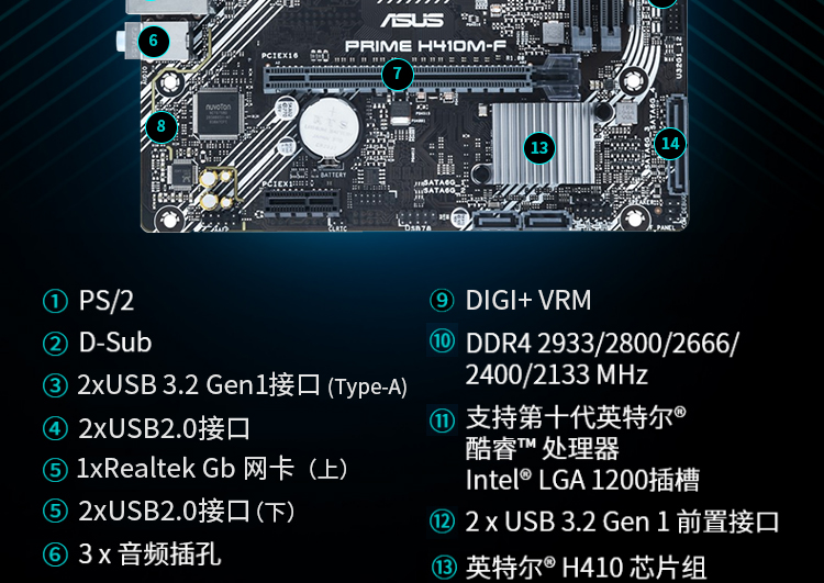 华硕h410m-f 台式机大师系列 华硕主板