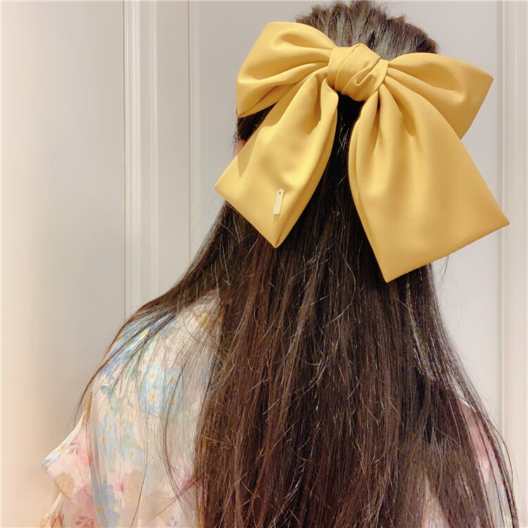 糖片片 韩国流行发饰网红法式拖尾大蝴蝶结造型发夹顶夹 橘咖 #8