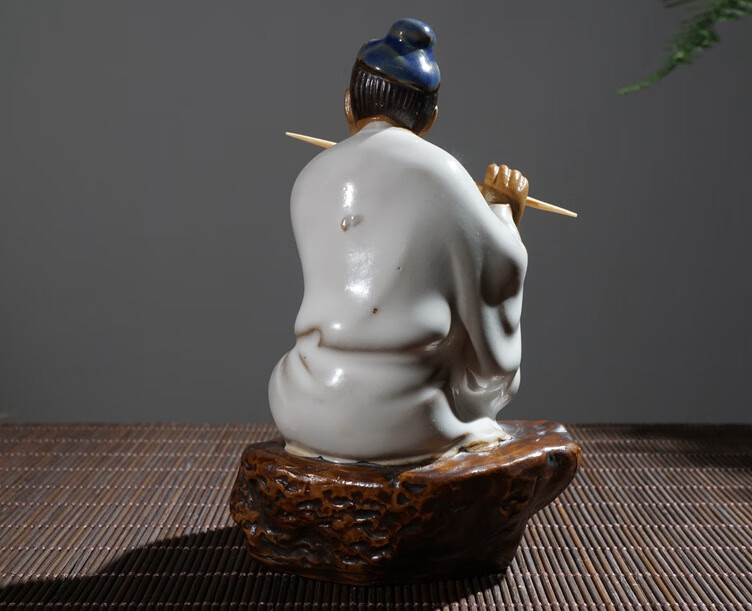 盆景人物摆件鱼缸盆景假山配件石湾公仔摆件陶瓷人物下棋老翁酒仙弹琴