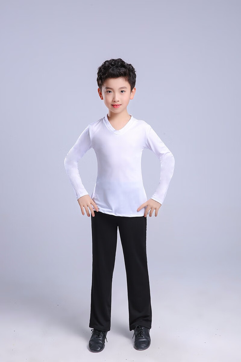 男童服练功服男孩舞形体服儿童舞蹈套装少儿上衣黑色长袖套装110cm
