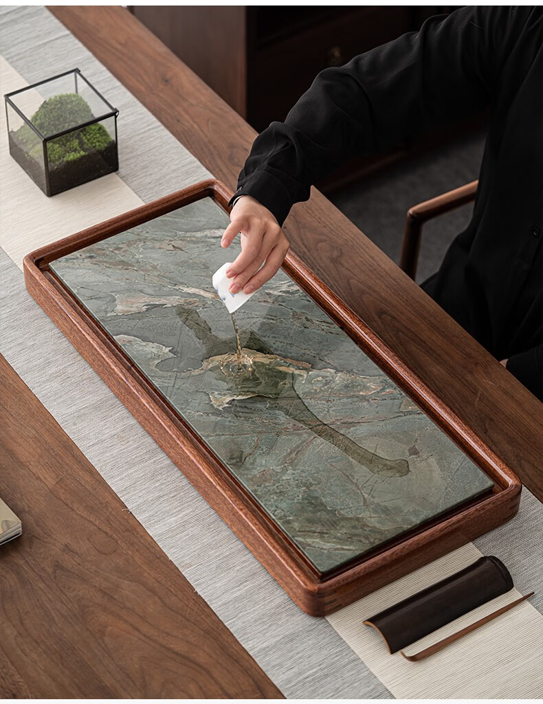 苏氏陶瓷sushiceramics九龙壁花梨实木茶盘可干泡可排水功夫泡茶台