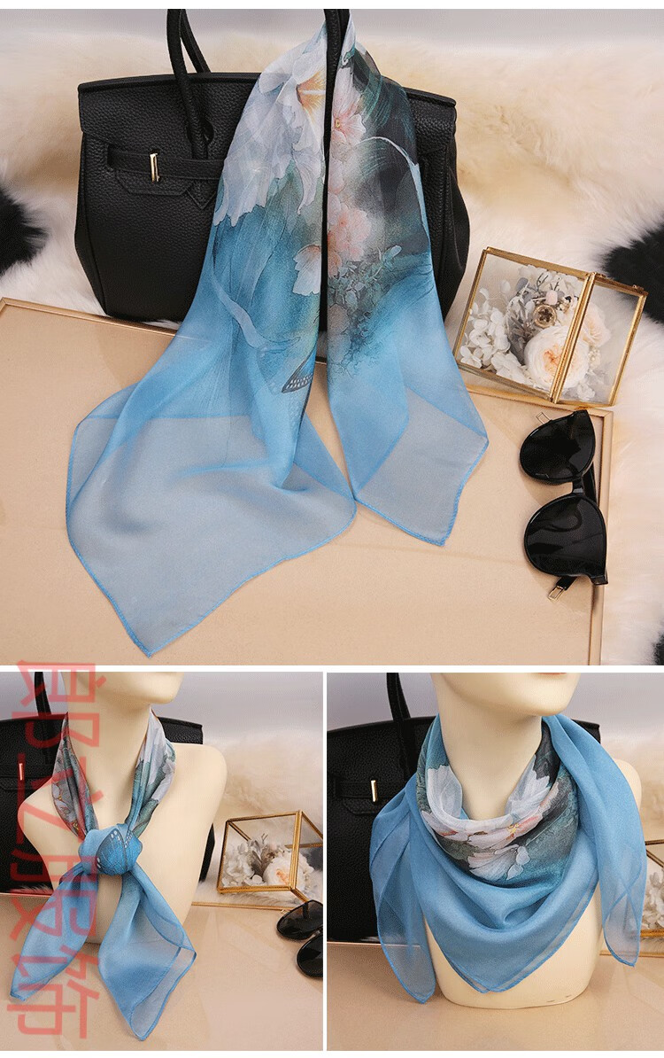 小方丝巾春秋季丝丝巾薄款小方巾女洋气时尚围巾短纱巾秋天 梦境生花