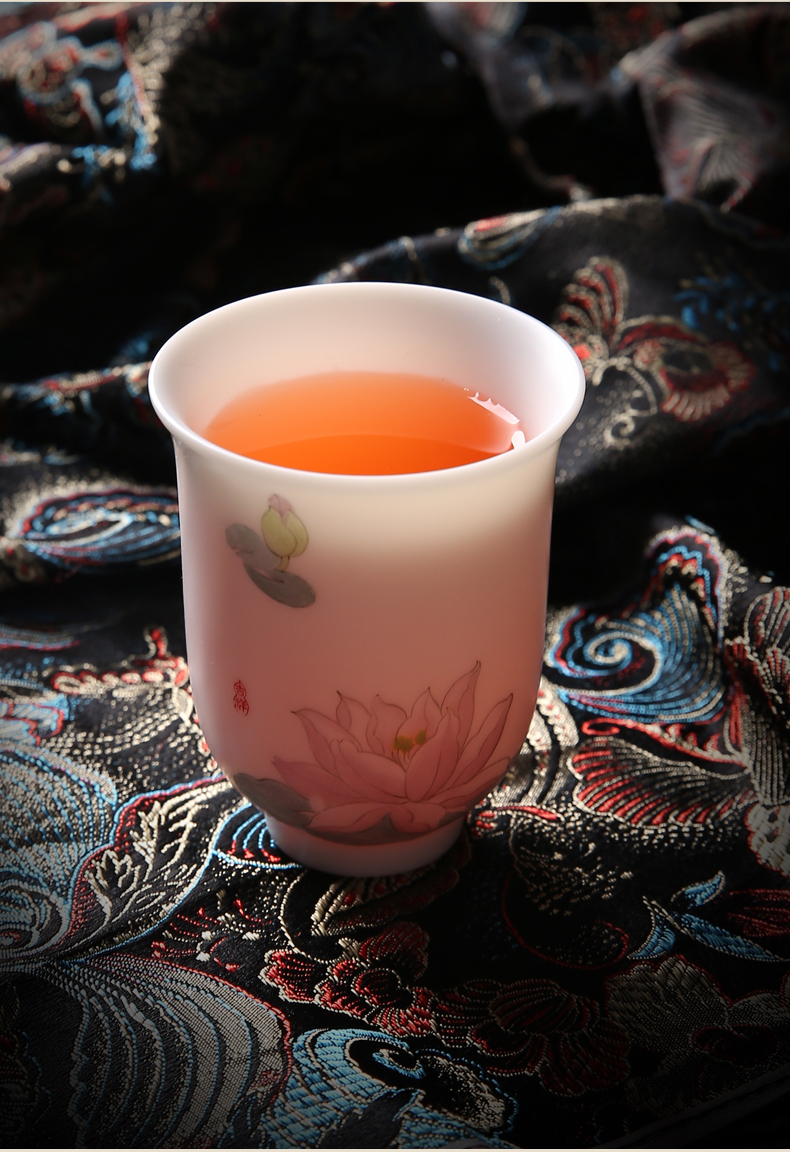 杯单杯品茗杯禅意莲花羊脂玉白瓷陶瓷功夫茶杯羊脂玉美人杯睡莲165ml