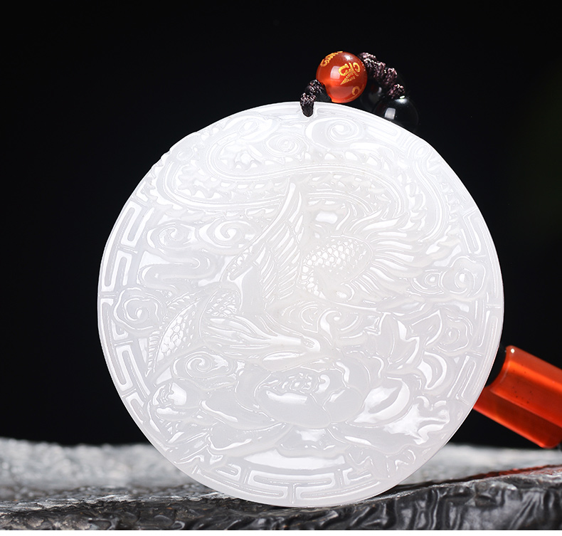 桓缘洋 和田玉羊脂白玉龙凤吊坠 情侣款 圆形玉佩挂件女士天然玉石男