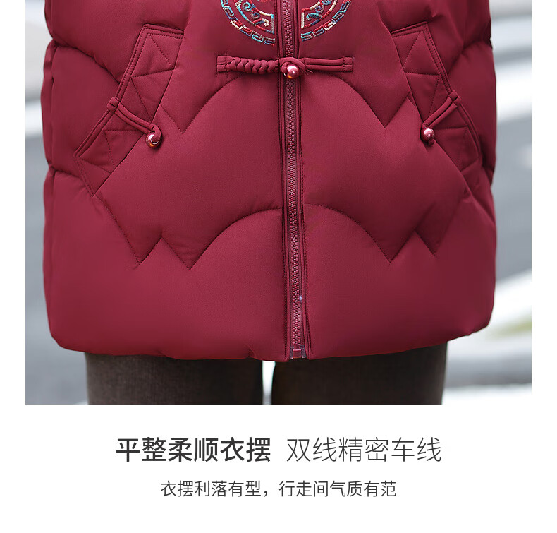 QIUFULUO Women's Winter Down Cotton Jacket Red High-End Coat Middle-Aged and Elderly Fashion Warm Clothing for 50s and 60s 2