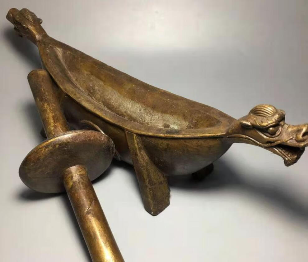 纯铜药船碾子 纯铜药碾子船摆件龙头碾药机古代中医药店用品装饰铡刀