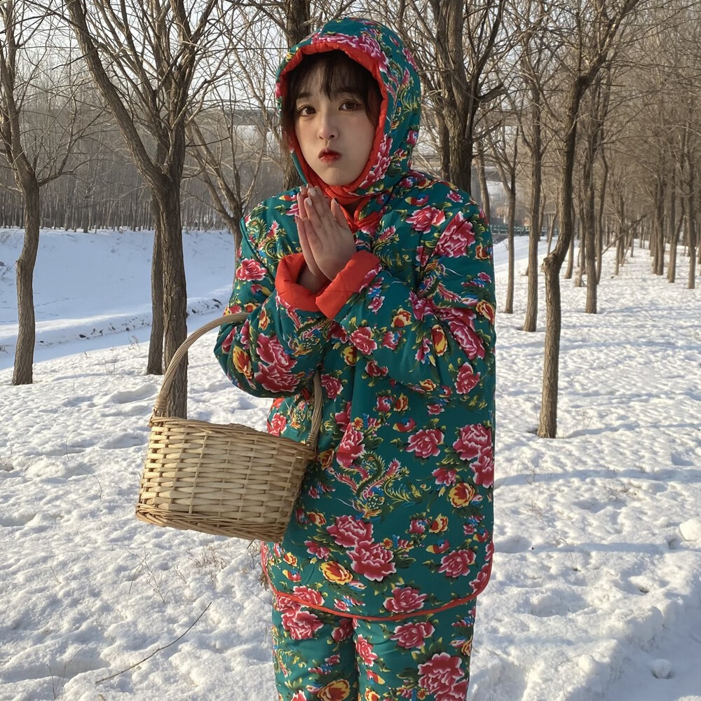 东北棉花裤棉袄女冬加厚民族风碎花棉服时尚棉衣棉裤套装女外穿同款