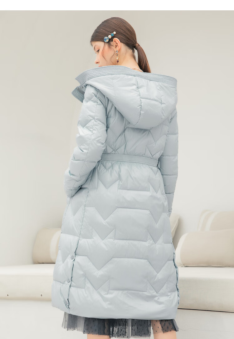 lagogo拉谷谷2020年冬季新款连帽白鸭绒口袋中长款加厚保暖羽绒服女