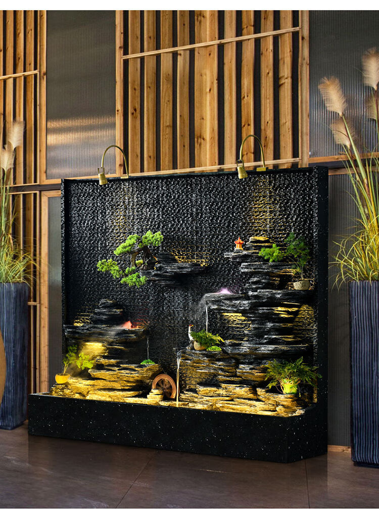 水幕墙流水屏风隔断玄关酒店公司假山喷泉风水轮摆件庭院户外装饰 306