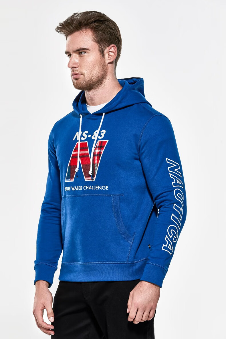 nautica诺帝卡春秋季新款男士潮流连帽卫衣男字母印花抽绳时尚休闲