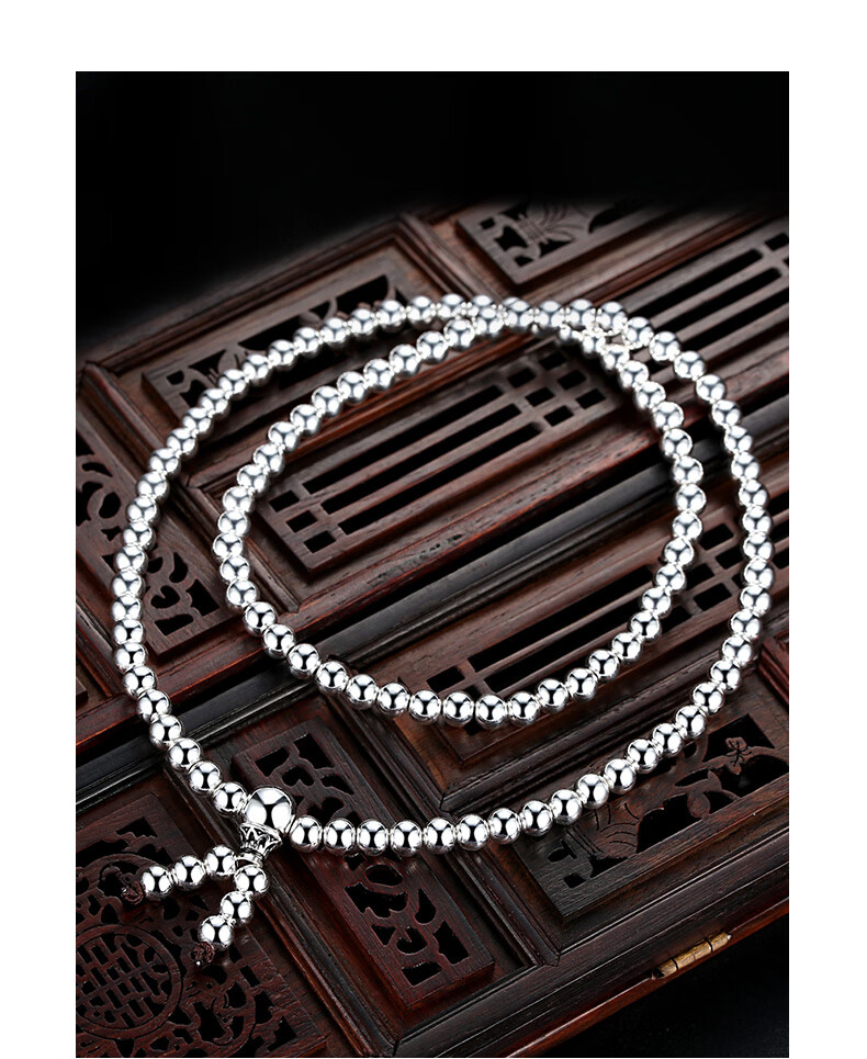 老凤祥款式108颗圆珠999纯银珠珠手链女串珠珠子佛珠足银2021年新款