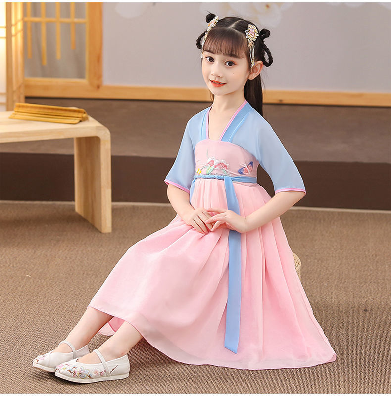 适合315岁夏天穿的女童汉服连衣裙女童汉服古装2022新款春夏装公主裙