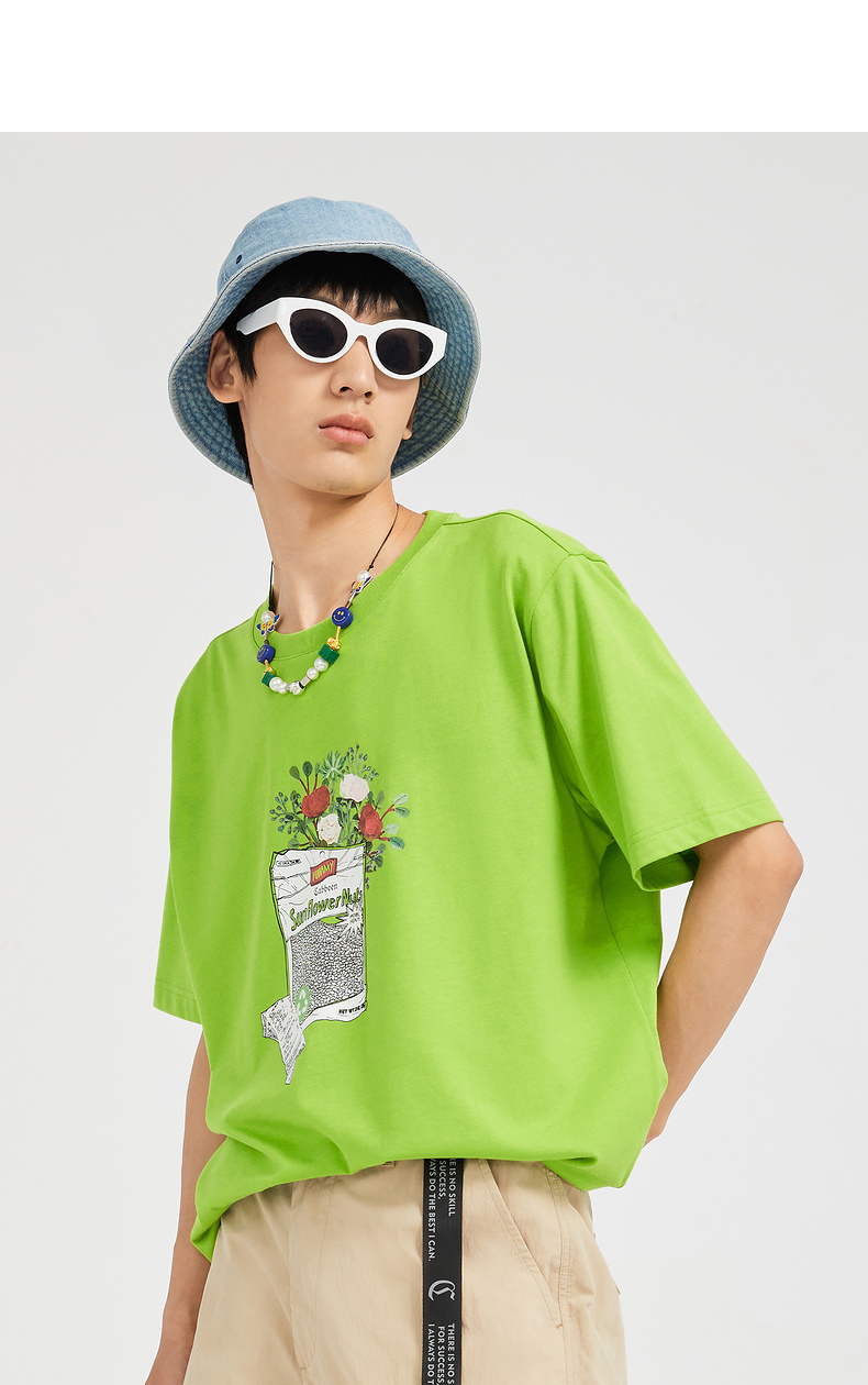 cabbeen卡宾男装休闲短袖t恤男圆领春夏款潮流花卉印花男士青年上衣衣