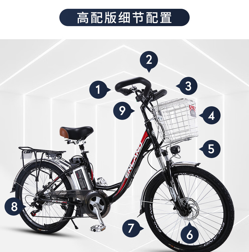 英蓝德电动车新国标24寸可上牌电动自行车可提取锂电池铝合金男女通用