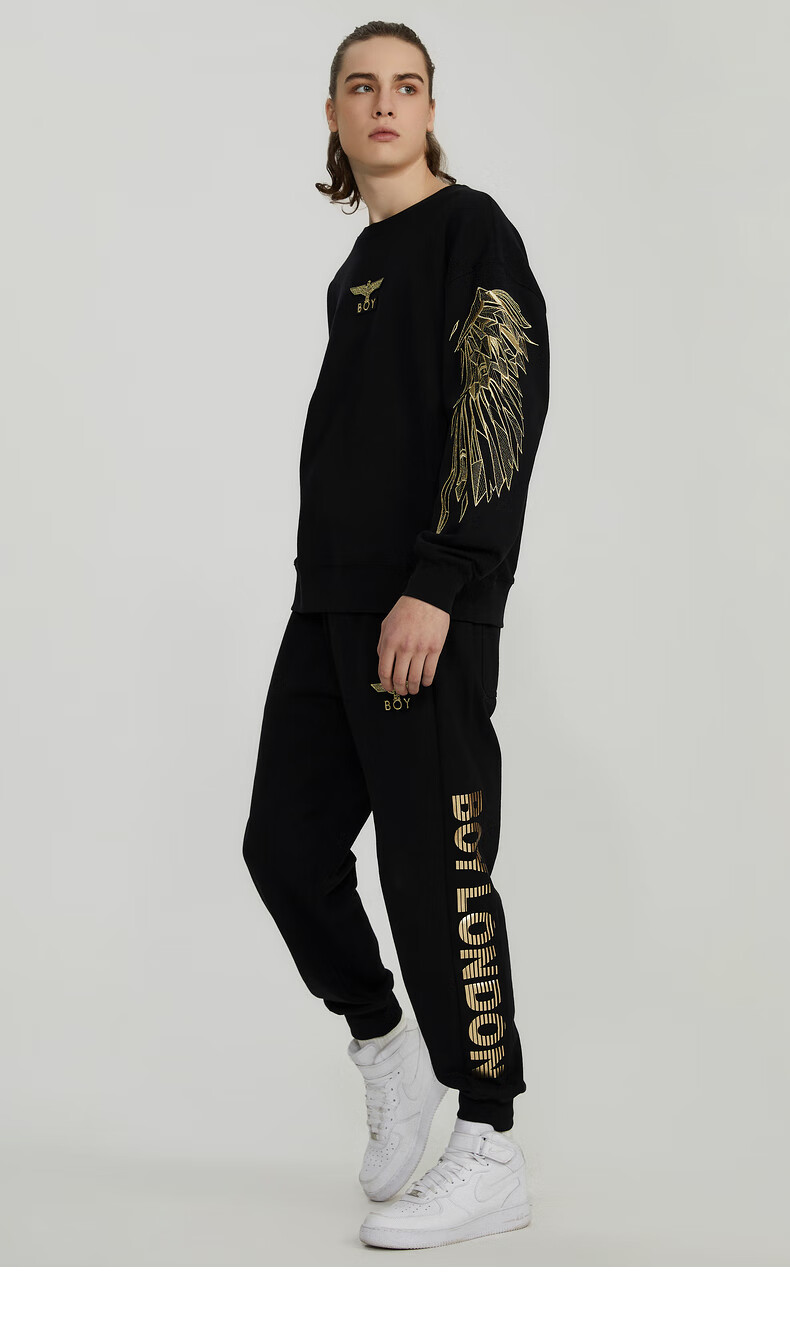 boy男装世纪男孩旗舰官网几何大翅膀金线绣情侣圆领卫衣boy 黑色 xl