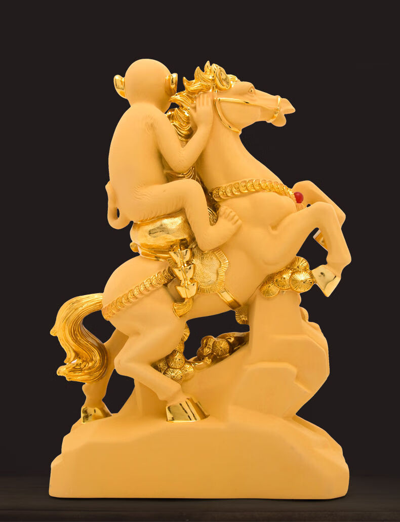 马上封侯摆件居酒柜装饰客厅玄关马猴子金猴工艺品送领导礼品 雅x沙金