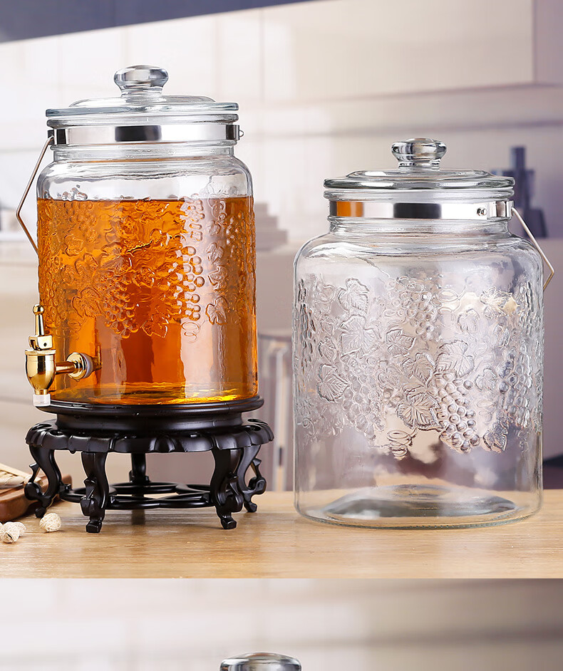 真之靓玻璃油罐带龙头家用厨房装花生油桶加厚密封罐10斤15斤大容量储