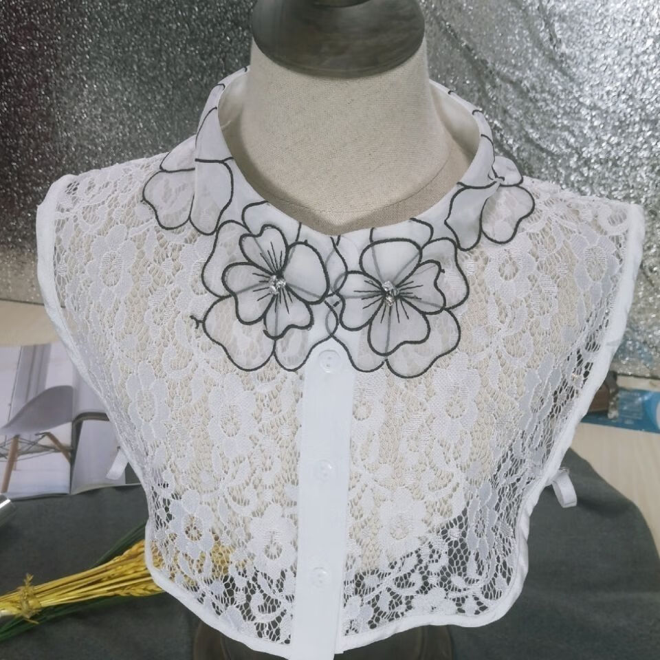 假领子 女款秋冬假领子女甜美风假领多功能装饰假衣领蕾丝料水钻定珠