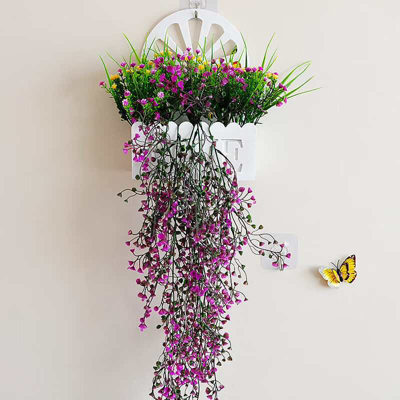 家饰挂墙花挂篮花艺吊篮花篮假花花卉仿真花墙面装饰品壁挂 秋蔷薇