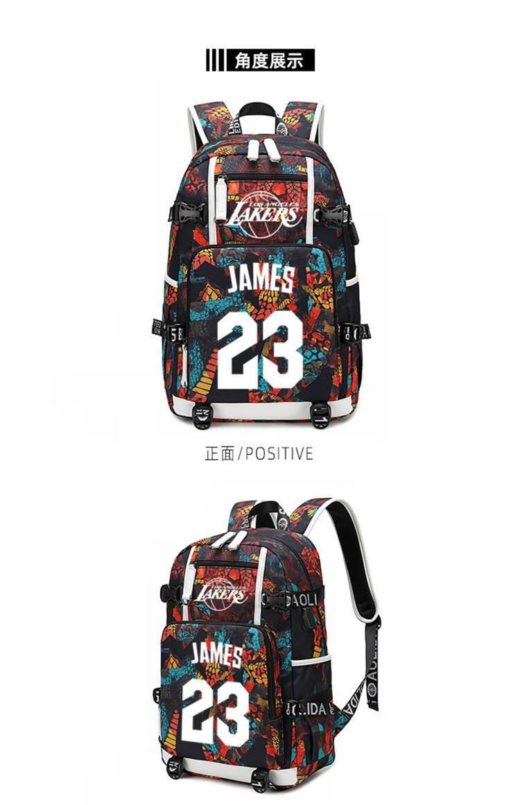 湖人队双肩包nba湖人队詹姆斯书包男初中生中学生运动双肩背包夜光大