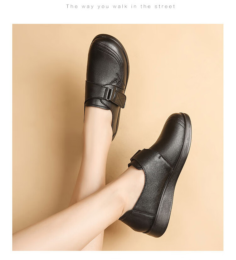 EGCHI Mom Shoes, Casual Top-Grain Leather Soft-Soled Flats, Non-Slip Flat Walking Leather Shoes, H2168, Black, Size 39 12