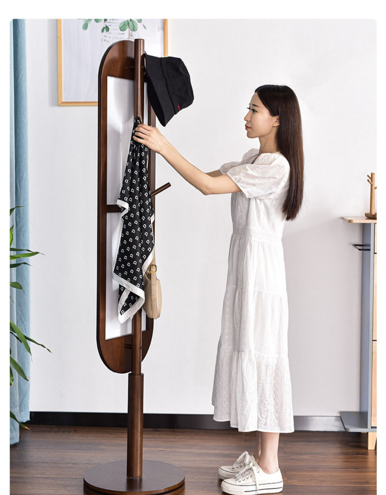 宾米尼镜子全身穿衣镜衣帽架挂衣架一体立式旋转家用卧室试衣落地镜