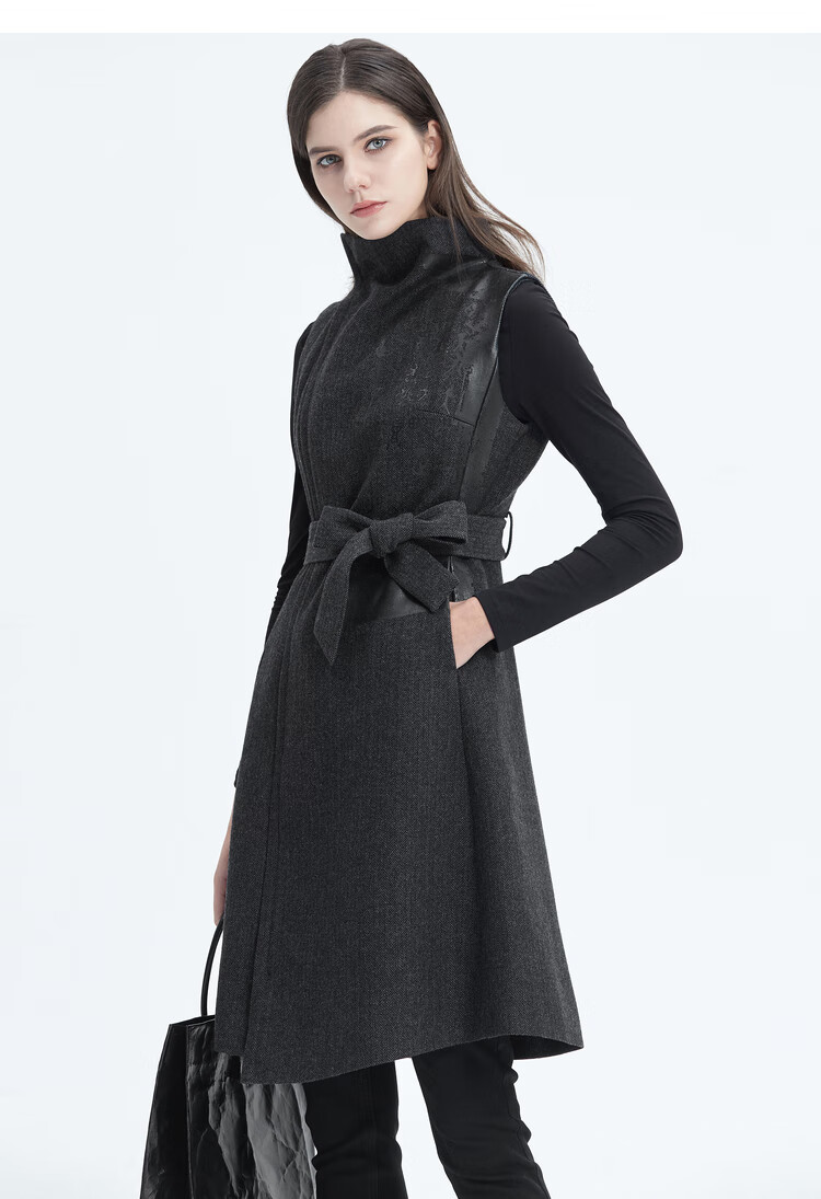 sdeer圣迪奥冬季时尚休闲百搭女装通勤中裙套头不规则领印花收腰无袖