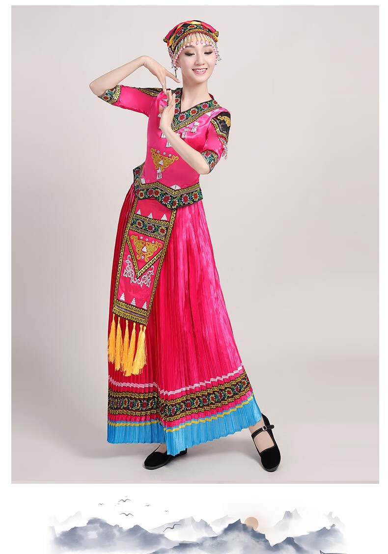 彝族服装女凉山彝女演出服少数民族舞蹈羌族舞表演服饰民族风斗笠舞