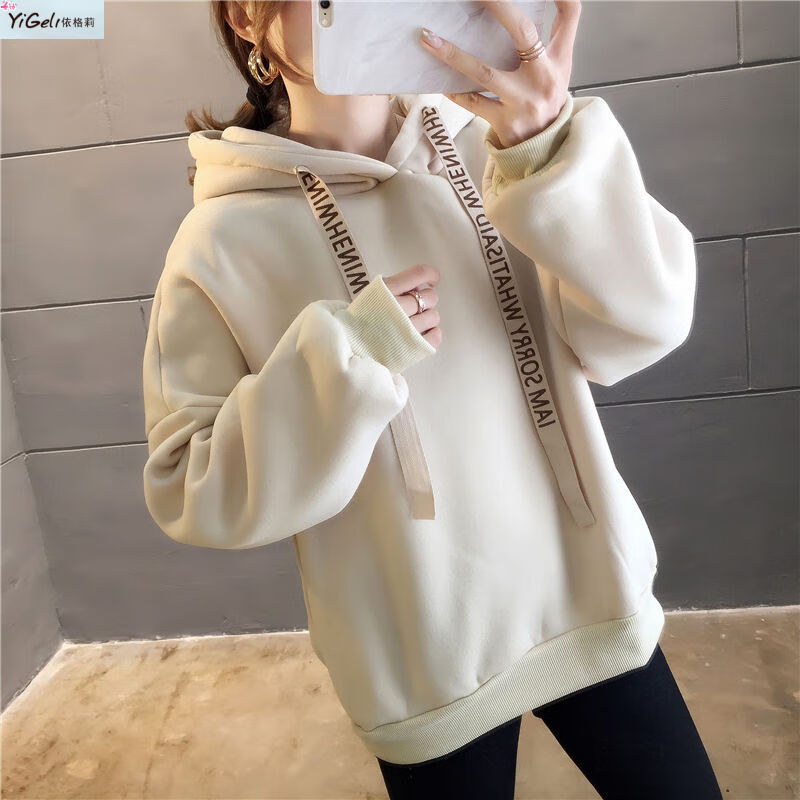 秋装少女秋天流行衣服高中初中生女生秋冬新款bf宽松连帽抓绒长袖卫衣