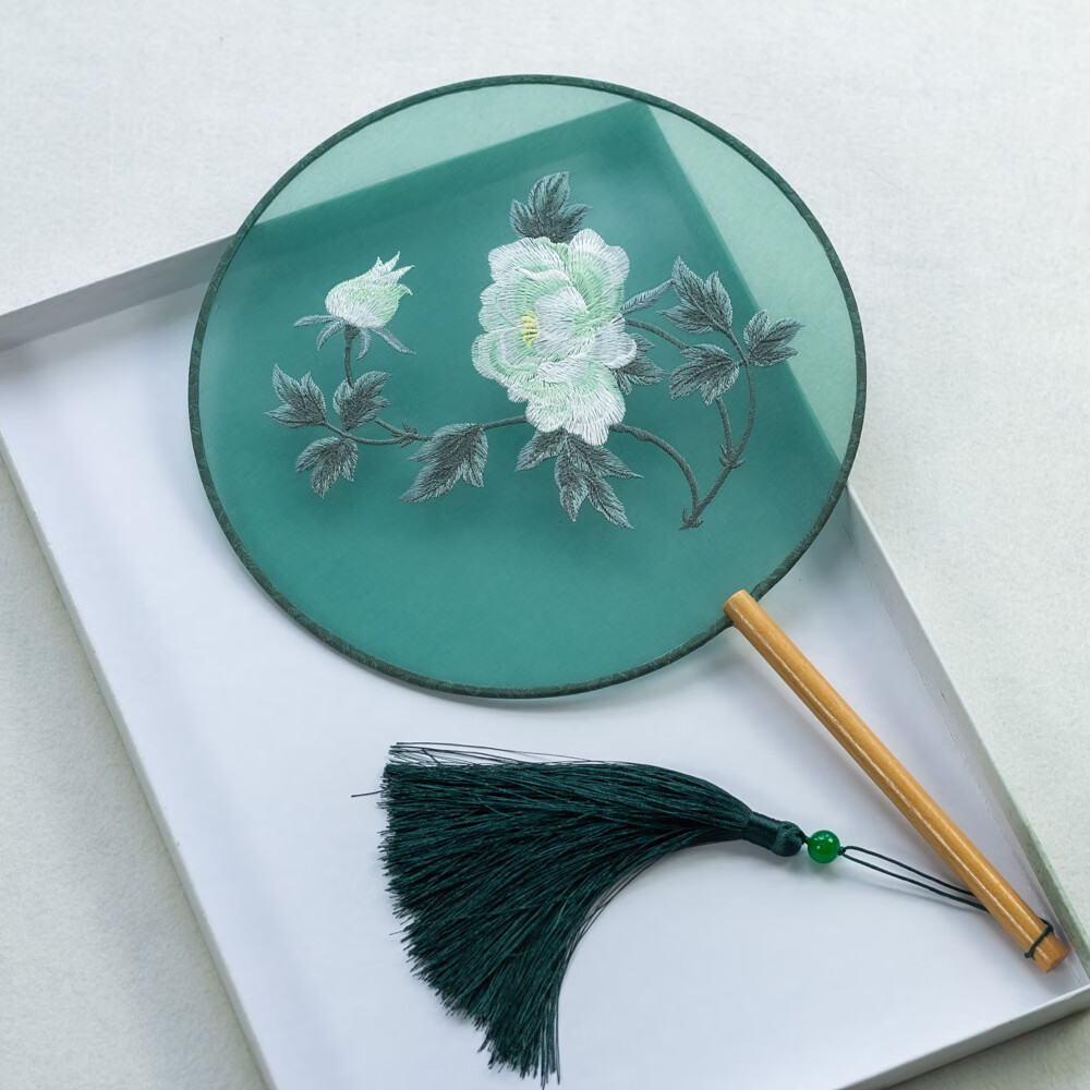 苏墨 中国古风刺绣团扇成品复古代文艺汉服旗袍走秀真丝舞蹈苏绣圆